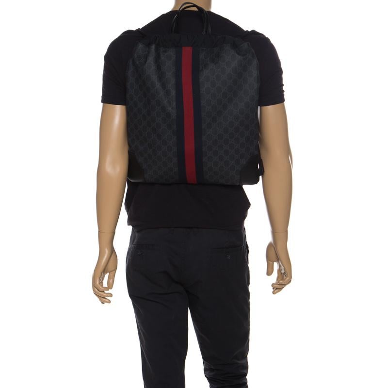 Black Gucci Charcoal Soft GG Supreme Canvas Drawstring Backpack