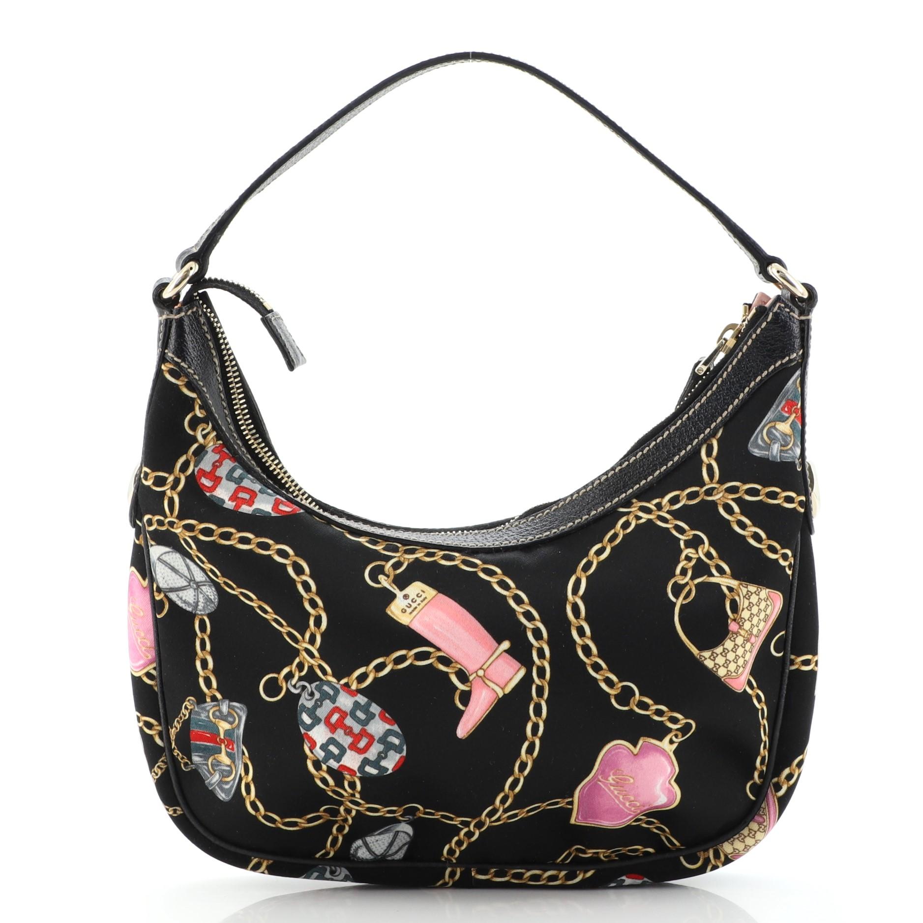 Gucci Charmy Hobo Bedruckte Seide und Leder (Schwarz)