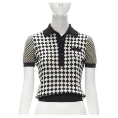 GUCCI checkered knit vintage GG logo patch pocket polo shirt S