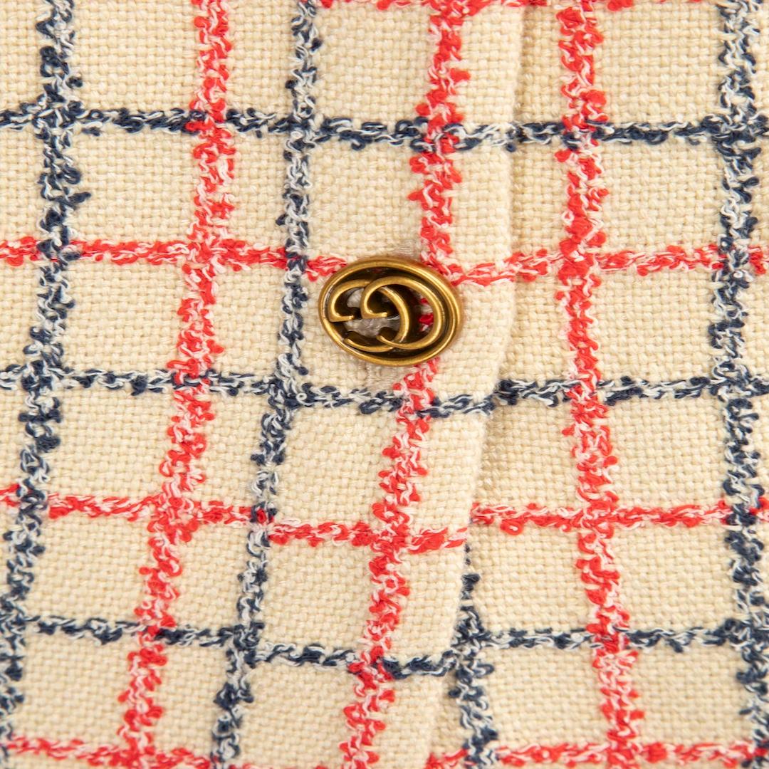 Beige Gucci Checkered Tweed Bow Blazer & Skirt Set Size S For Sale