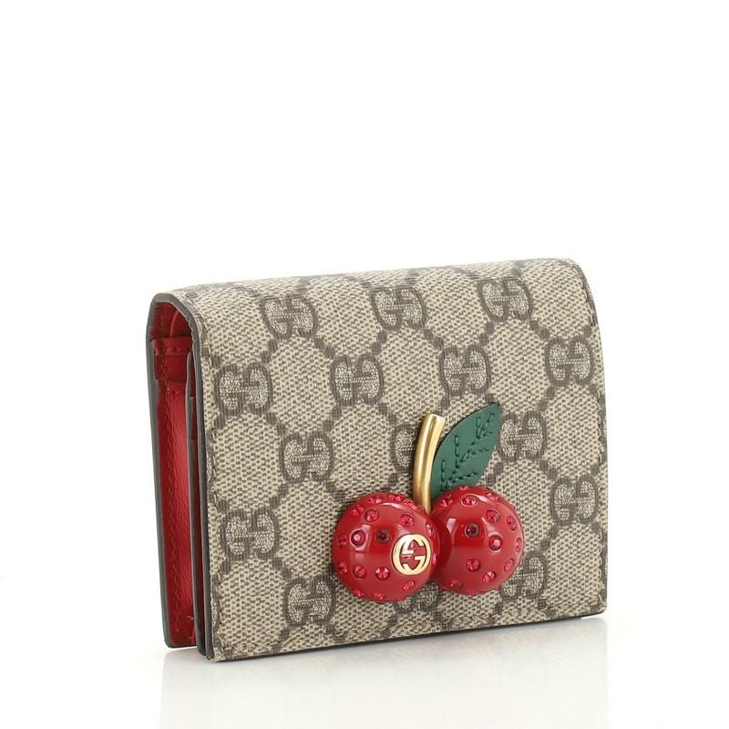Brown Gucci Cherries Flap Card Case GG Coated Canvas