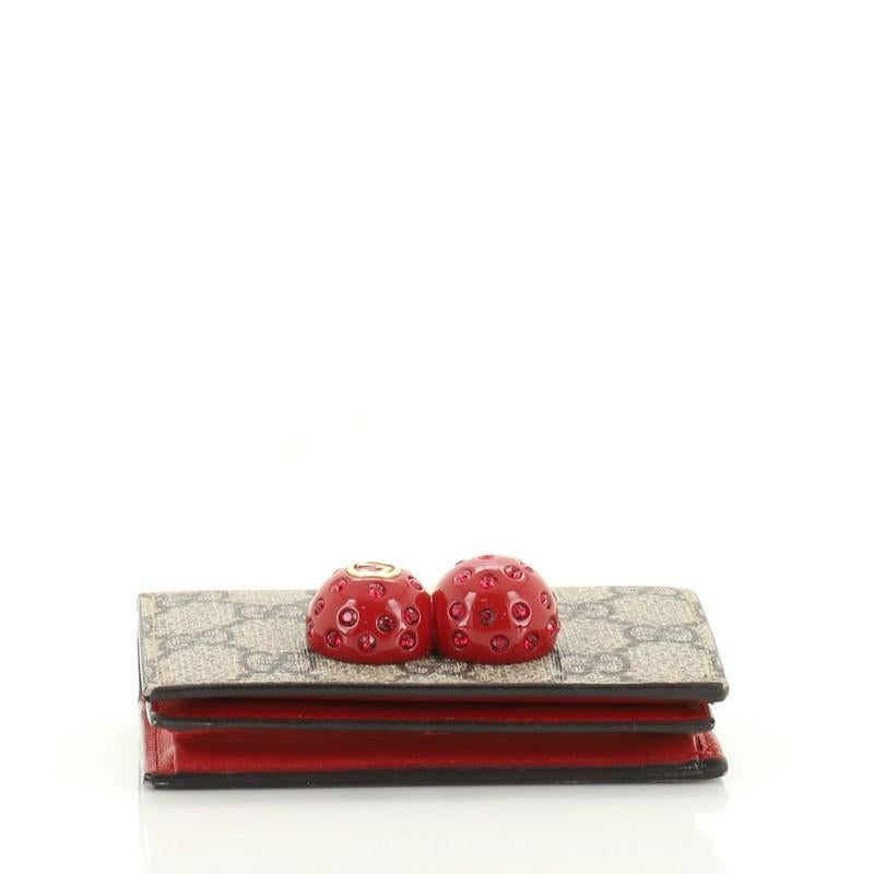 Women's or Men's Gucci Cherries Flap Card Case GG Coated Canvas