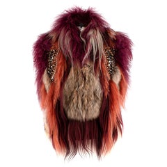 Gucci Cherry Orange & Brown Embellished Patchwork Fur Vest US 0-2