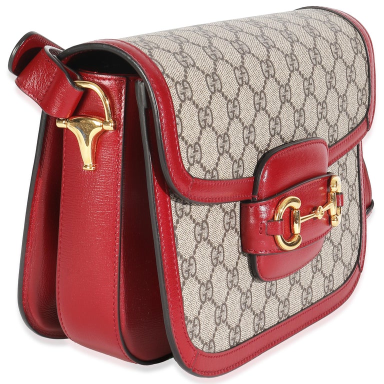 Gucci Cherry Red Beige GG Supreme Azalea Calfskin Horsebit 1955