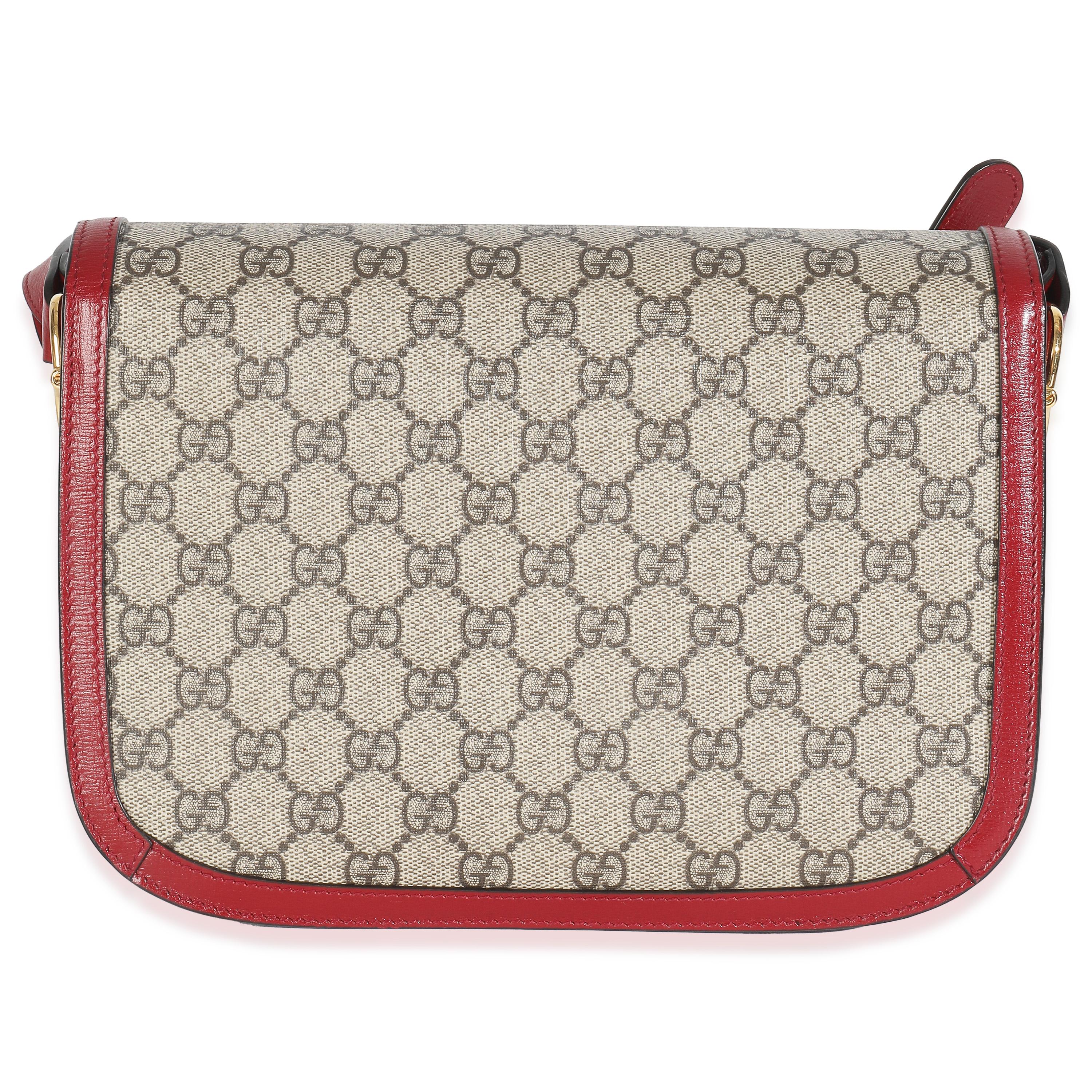 Bolso Gucci Rojo Cereza Beige GG Supreme Azalea Piel de Caballo Horsebit 1955 en venta 3