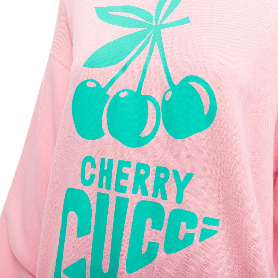 GUCCI Cherry sugar pink aqua green cherry print long boxy hoodie S
Reference: KYCG/A00059
Brand: Gucci
Designer: Alessandro Michele
Material: Cotton
Color: Pink, Green
Pattern: Logomania
Closure: Pullover
Made in: Italy

CONDITION:
Condition: