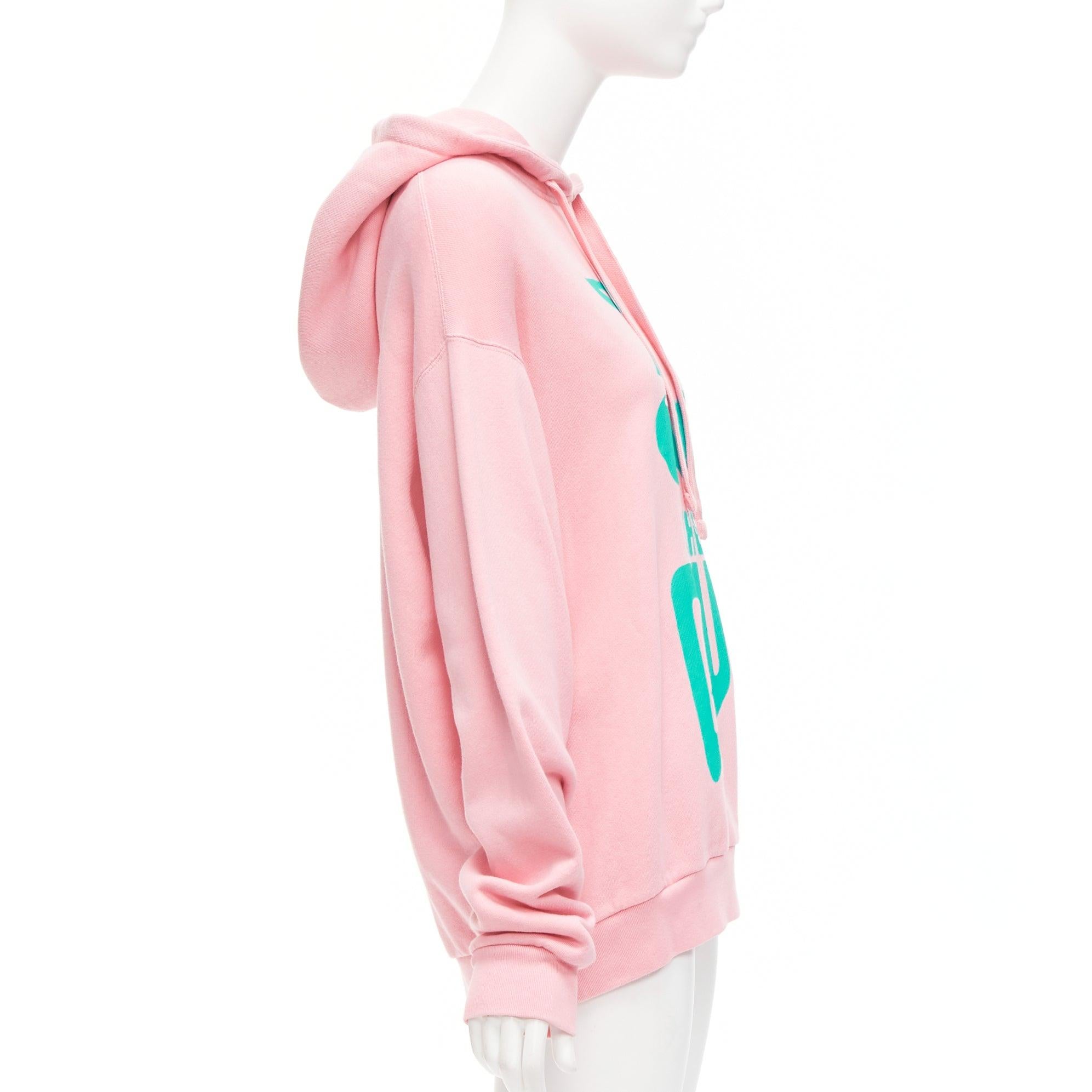 GUCCI Cherry sugar pink aqua green cherry print long boxy hoodie S In Excellent Condition For Sale In Hong Kong, NT