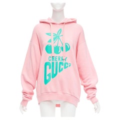 GUCCI Cherry sugar pink aqua green cherry print long boxy hoodie S