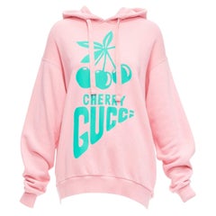 GUCCI Cherry sugar pink aqua green cherry print long boxy hoodie S