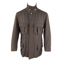 GUCCI Chest Size 38 Brown Wool Peak Lapel Hidden Buttons Back Pockets Jacket