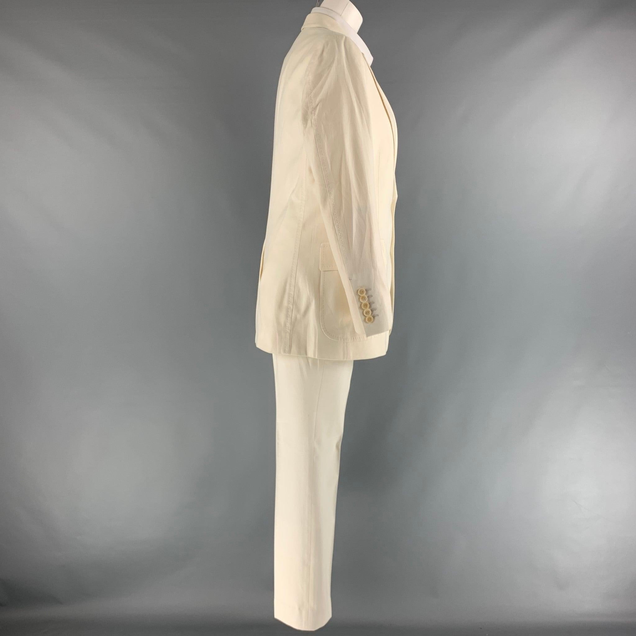 Men's GUCCI Chest Size 40 Beige Solid Cotton Notch Lapel 32 29 Suit