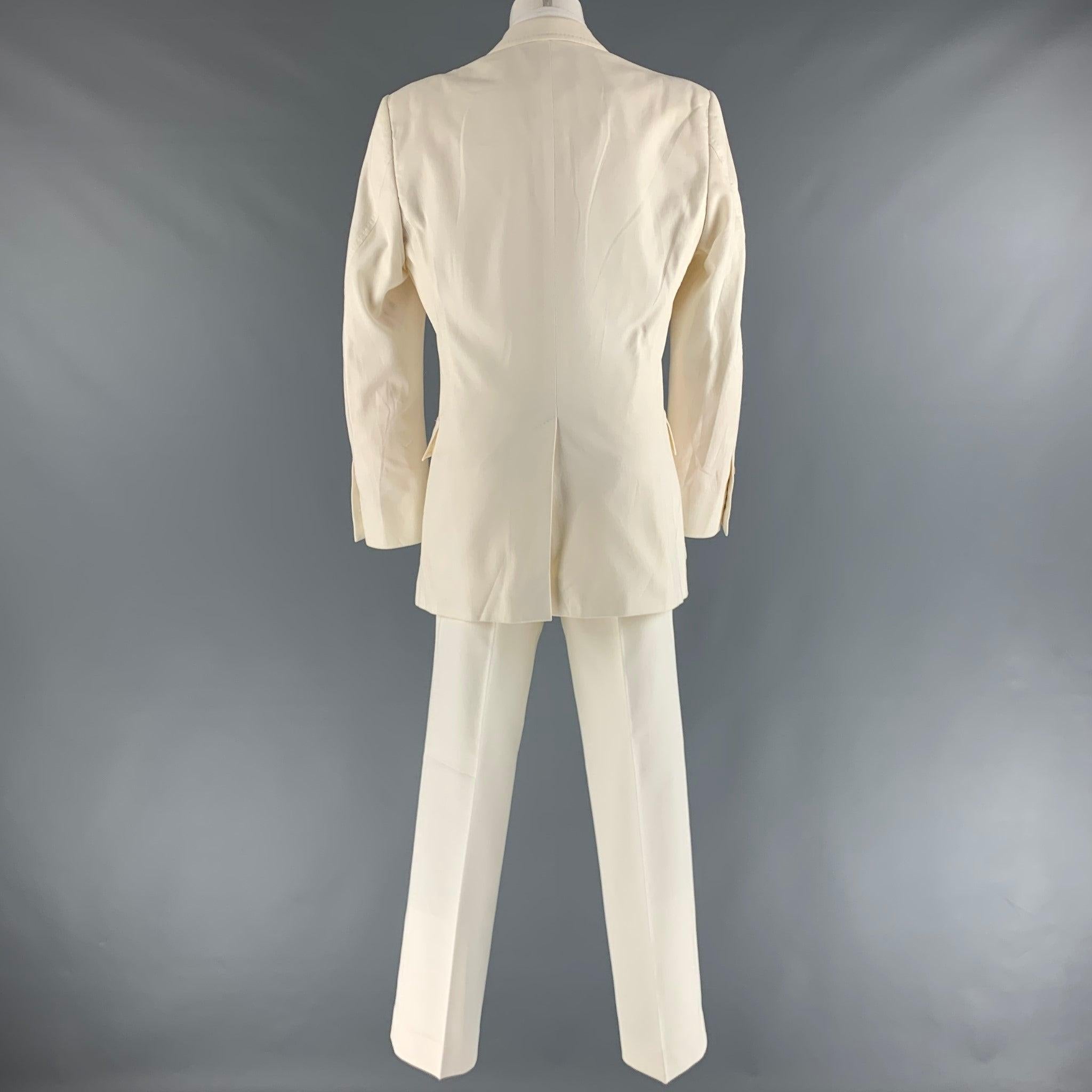 GUCCI Chest Size 40 Beige Solid Cotton Notch Lapel 32 29 Suit 1