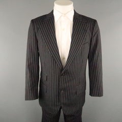 GUCCI Chest Size 42 Black & White Pinstripe Wool Notch Lapel 34 27 Suit