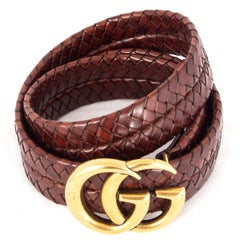 GUCCI kastanienbraunes Leder BRAIDED GG BUCKLE BELT 80