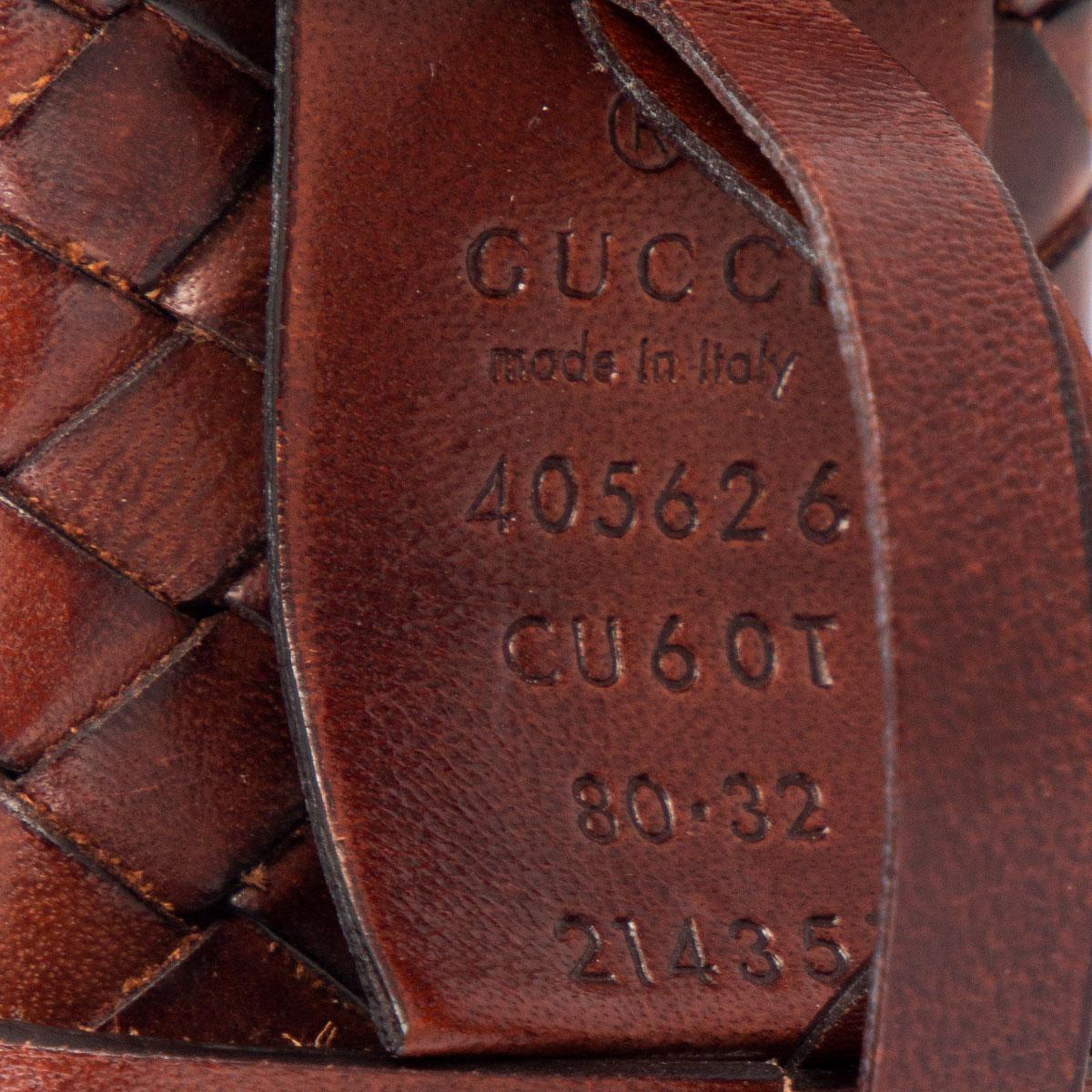 Brown GUCCI chestnut brown leather BRAIDED GG BUCKLE BELT 80