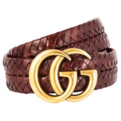 GUCCI chestnut brown leather BRAIDED GG BUCKLE BELT 80