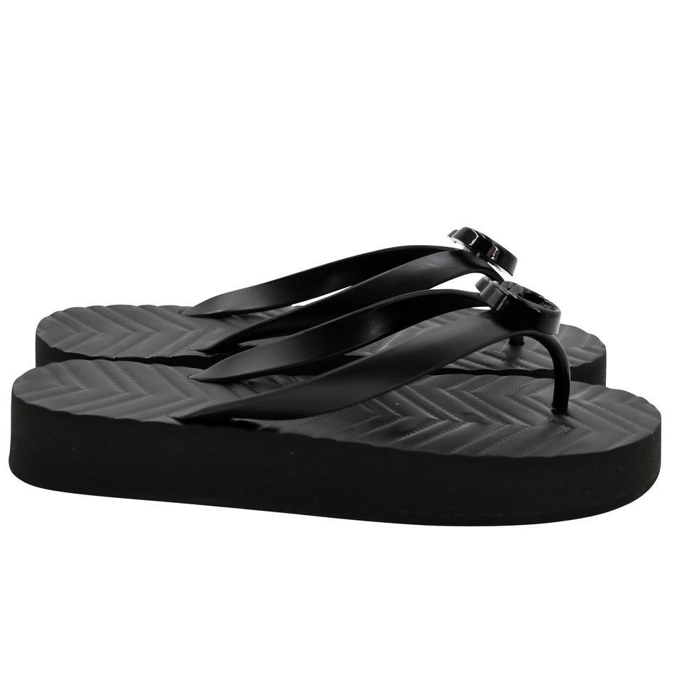 Black Gucci Chevron Thong sz 37 Sandal GG Slides Flip GG-S0510P-0003 For Sale