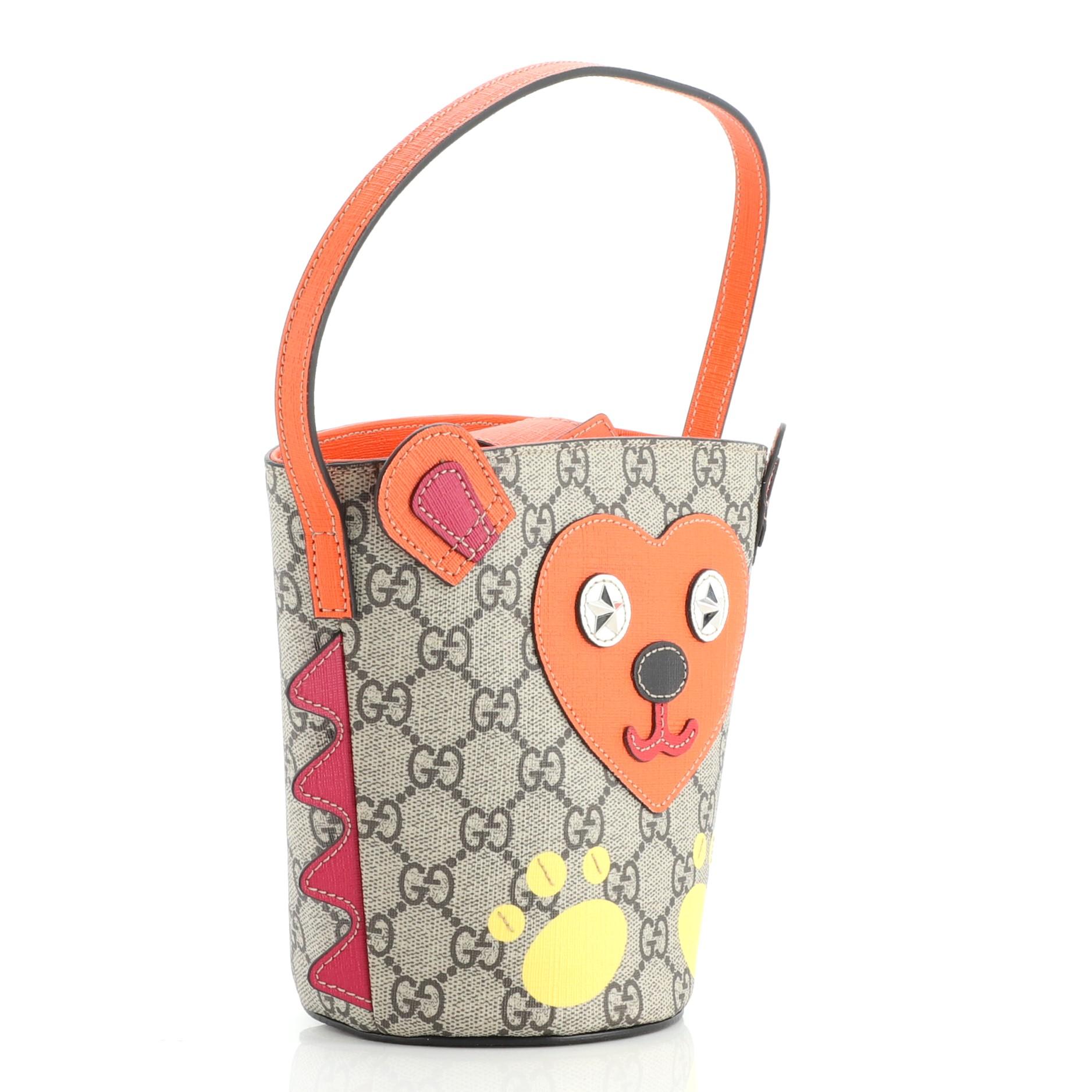Beige Gucci Children's Bucket Bag GG Coated Canvas with Applique Small