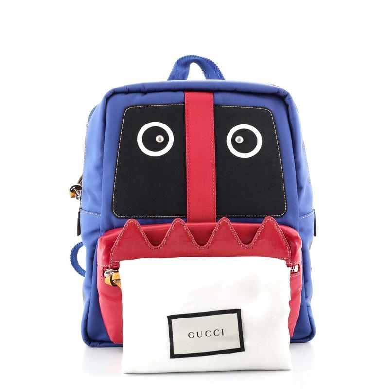 Condition: Excellent. Small marks on exterior, scratches on hardware.
Accessories: Dust Bag
Measurements:
Designer: Gucci
Model: Children's Car Backpack Nylon with Applique
Exterior Material: Nylon
Exterior Color: Blue
Interior Material: