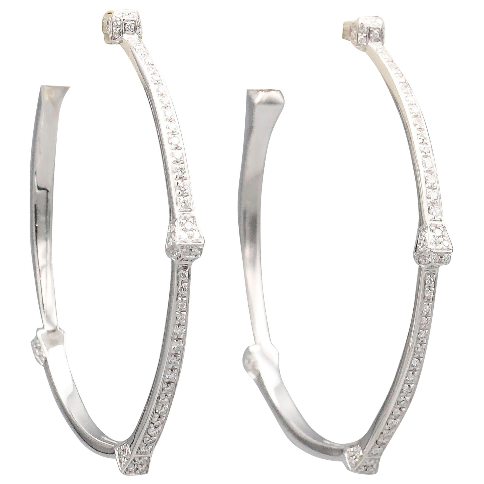 Gucci Chiodo Diamond and 18 Karat White Gold Hoops Earrings