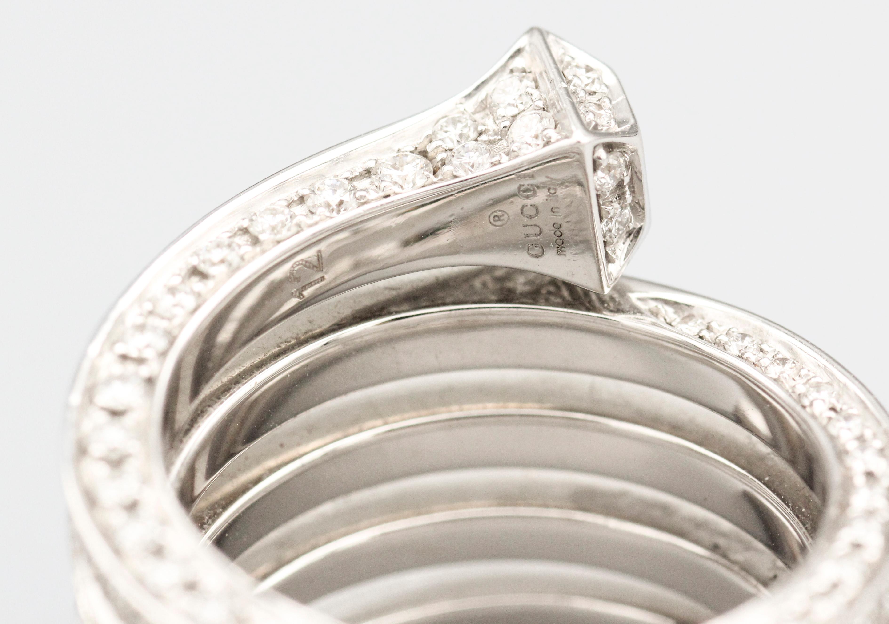 Gucci Chiodo Diamond and 18 Karat White Gold Wrap Around Nail Ring Size 6 1