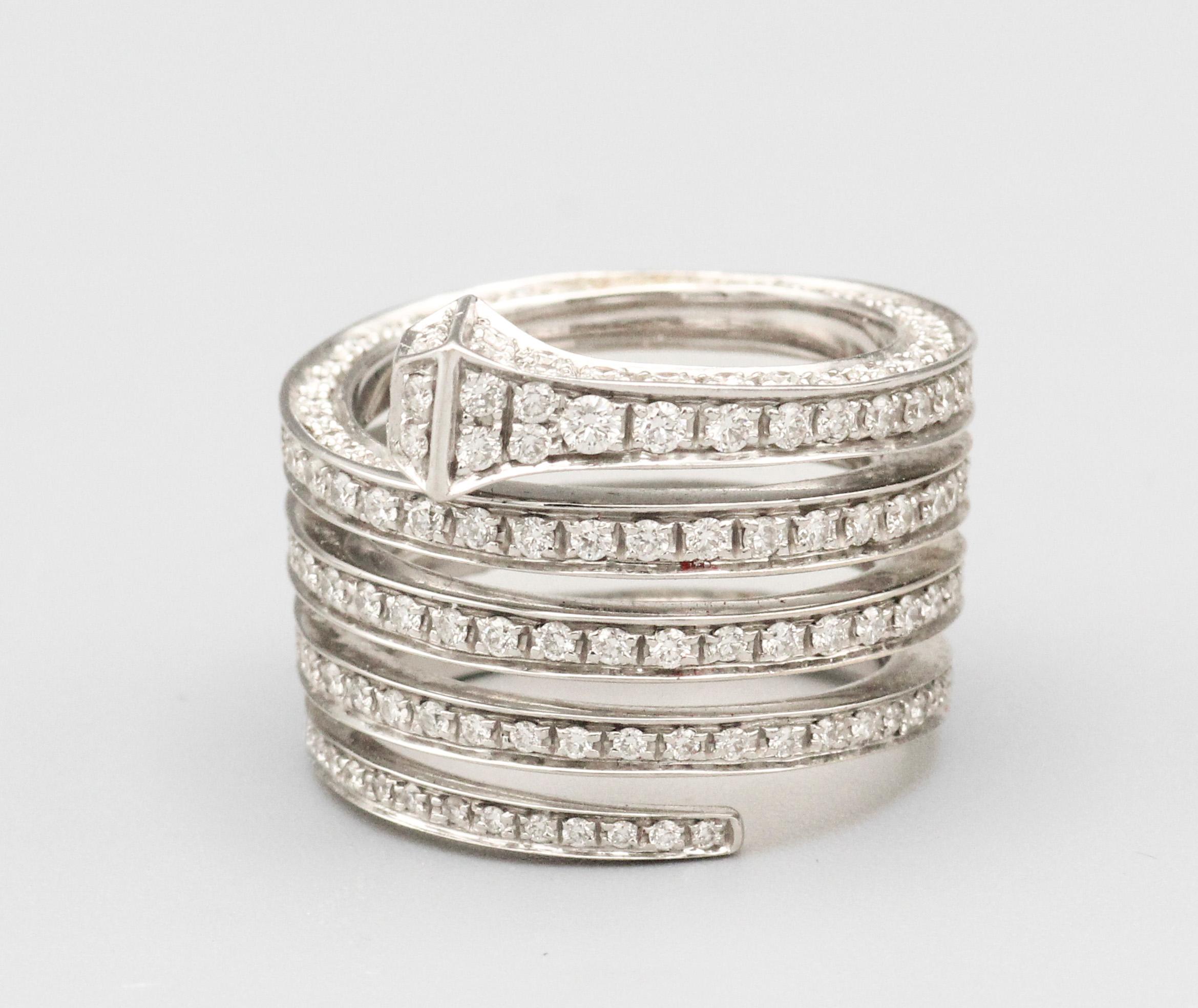 Gucci Chiodo Diamond and 18 Karat White Gold Wrap Around Nail Ring Size 6