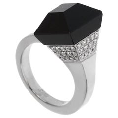 Gucci Chiodo Diamante Oro Bianco Anello Onice Sz 5 1/2