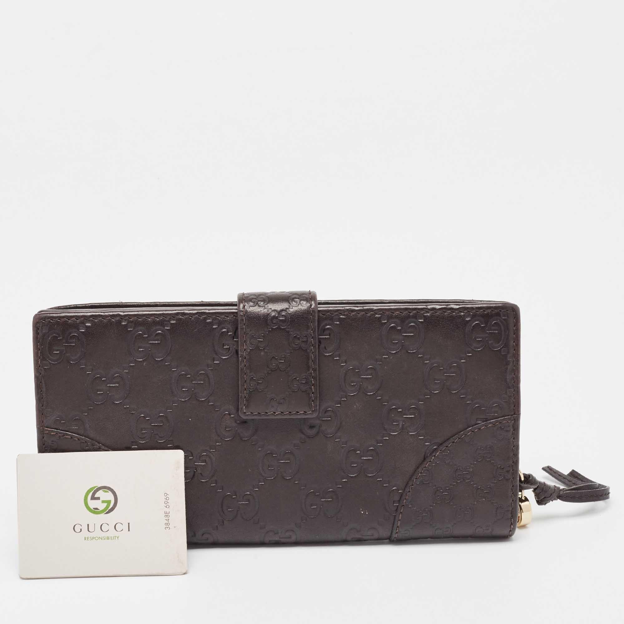 Gucci Choco Brown Guccissima Leather Bree Continental Wallet 7