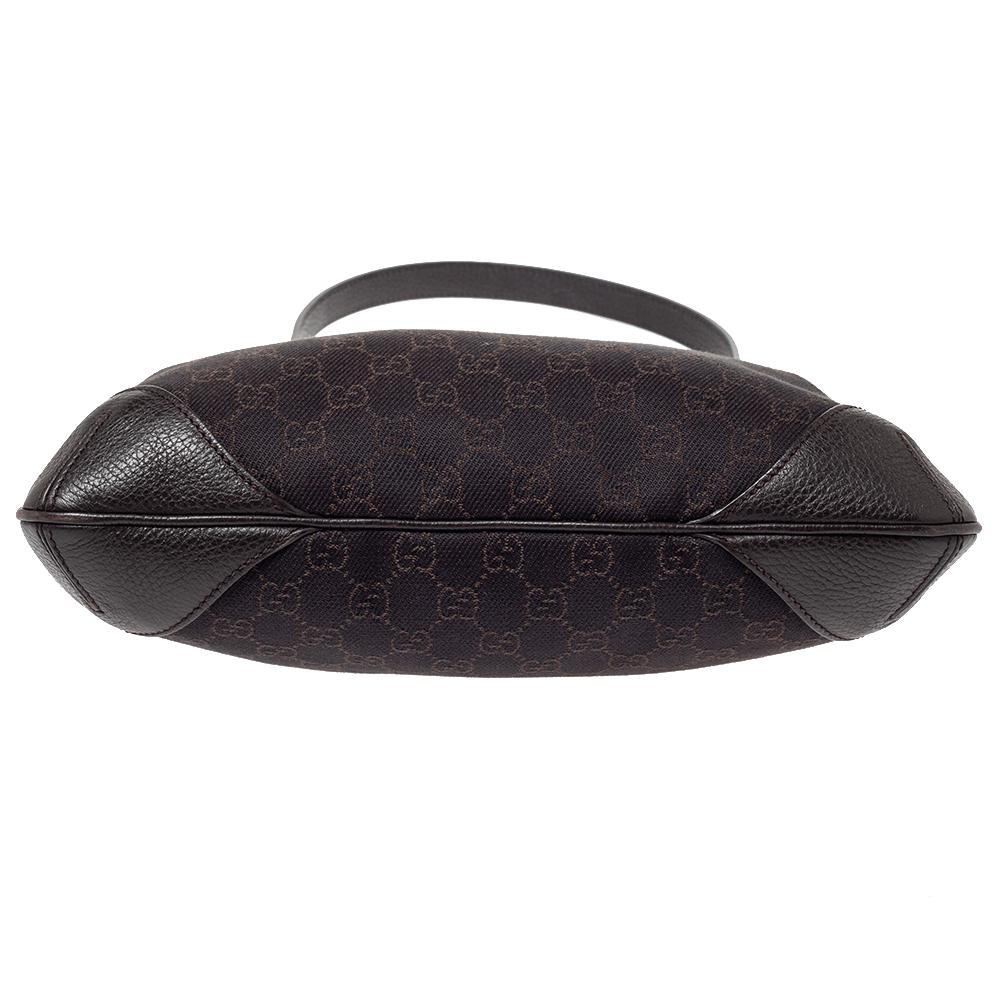 Black Gucci Chocolate Brown GG Canvas and Leather Vintage Hobo