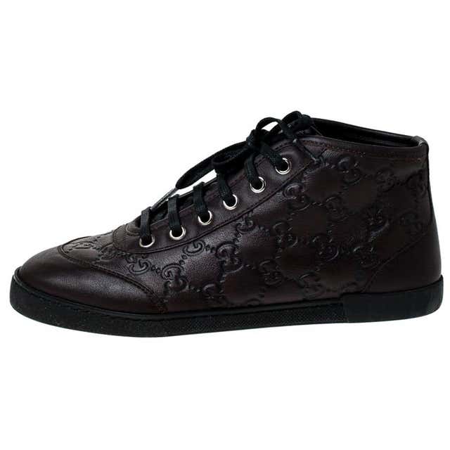 Gucci Chocolate Guccissima Leather High Top Sneakers Size 36 For Sale at 1stDibs