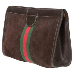 Gucci Chocolate Leather and Suede GG Clutch Bag