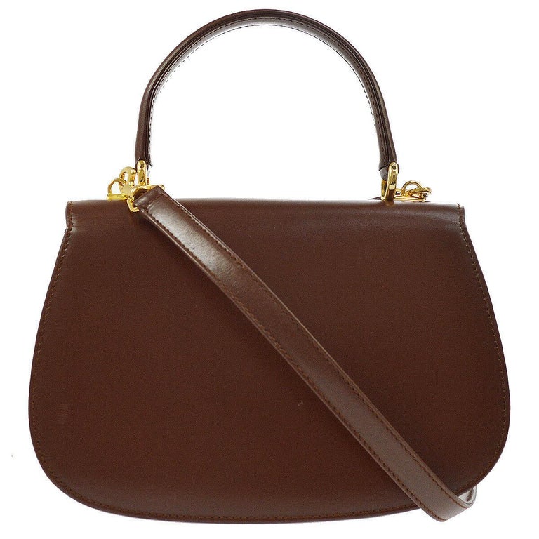 Gucci Chocolate Leather Gold Kelly Style Top Handle Satchel Flap Bag in Box For Sale at 1stDibs
