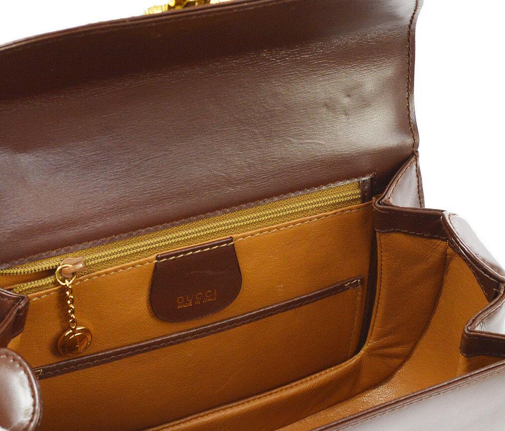 Gucci Chocolate Leather Gold Kelly Style Top Handle Satchel Flap Bag in Box In Excellent Condition In Chicago, IL