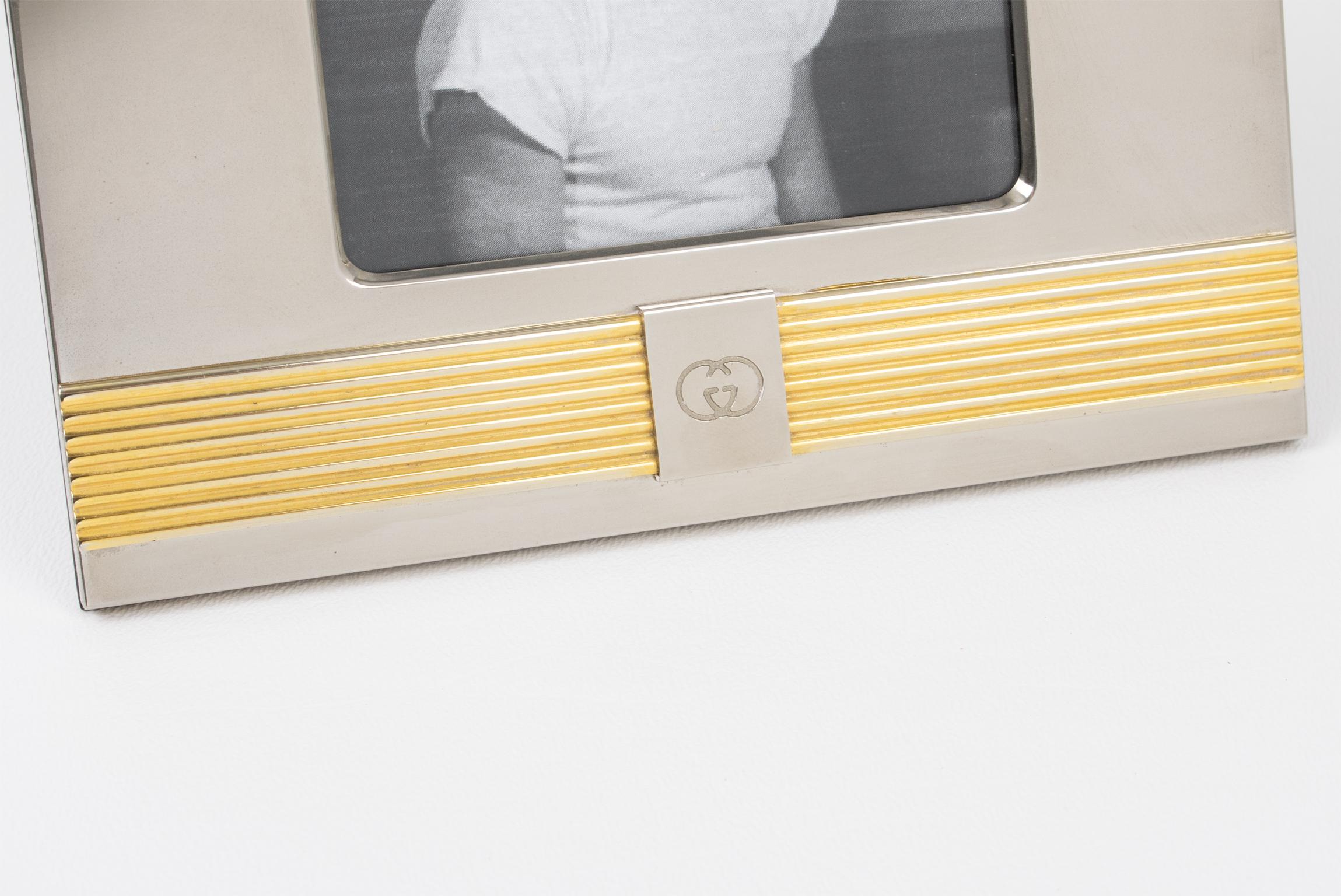 Gold Plate Gucci Silvered and Gilded Square Picture Frame, circa 1980