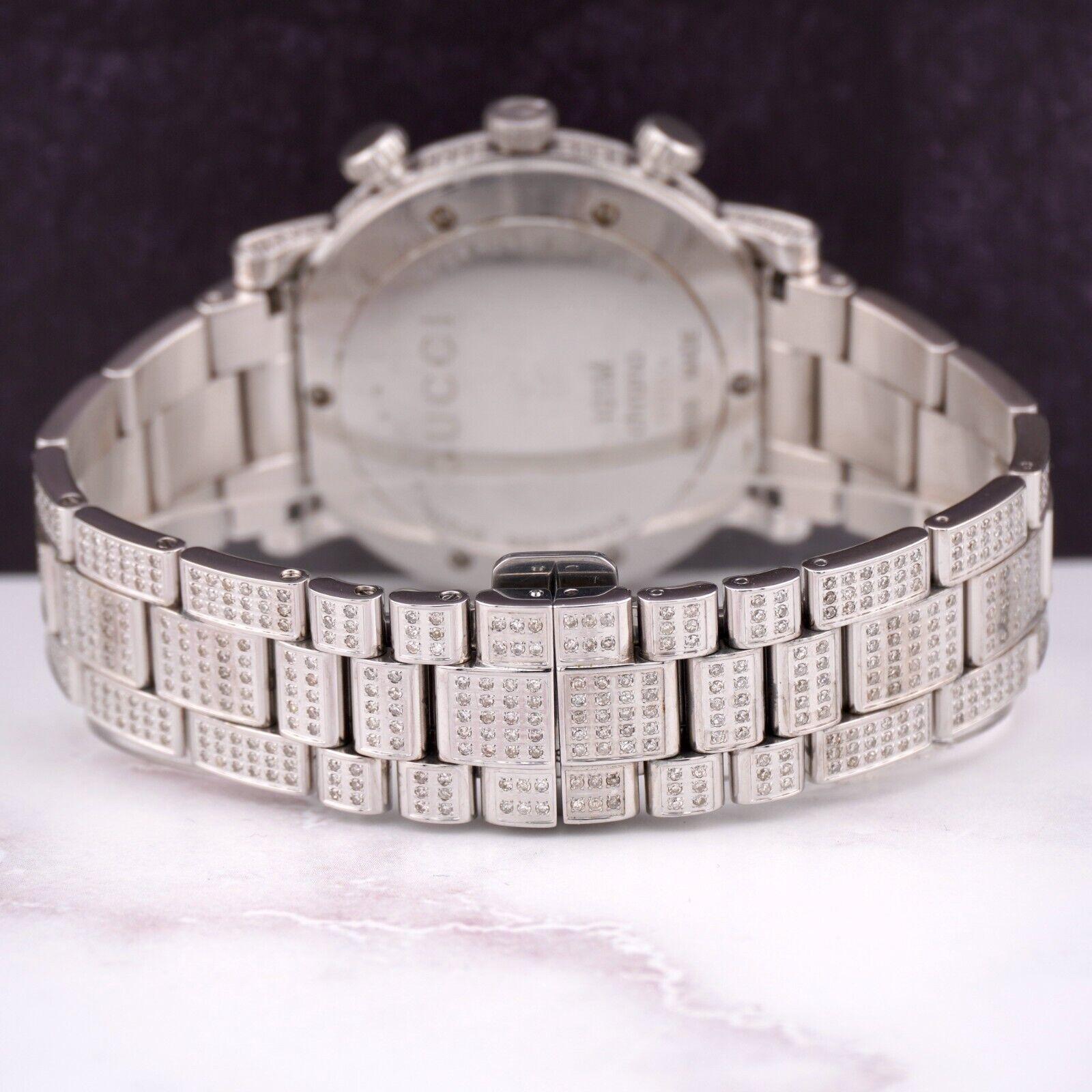 Gucci Chrono 101M Herren 44mm Iced 7ct Diamant Quarz Stahl Schwarzes Zifferblatt Uhr 1