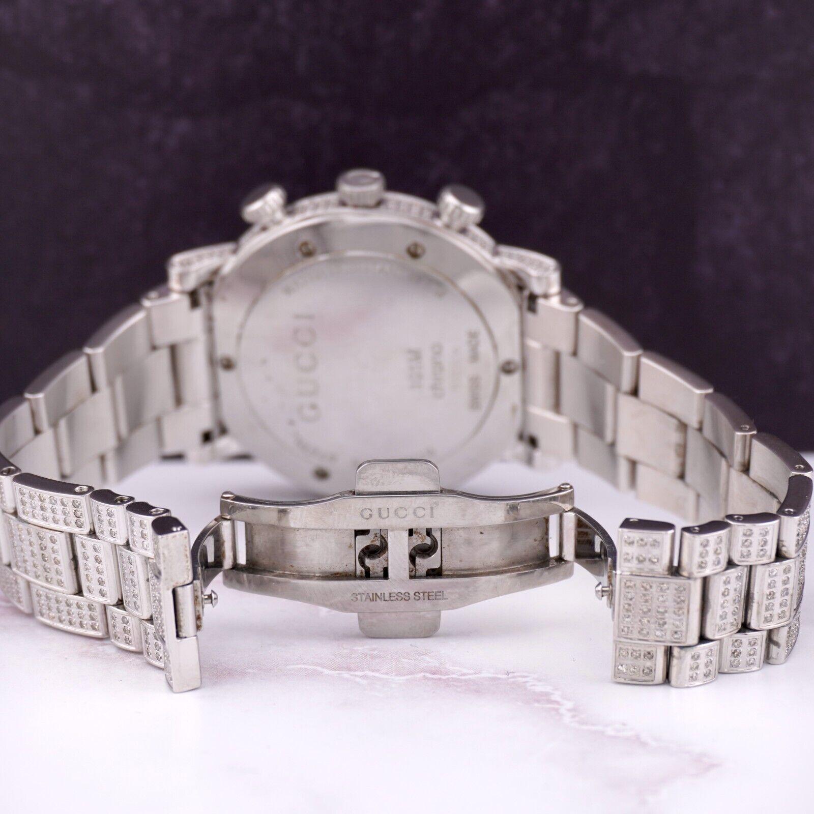 Gucci Chrono 101M Men's 44mm Iced 7ct Diamond Quartz Steel Black Dial Watch 1