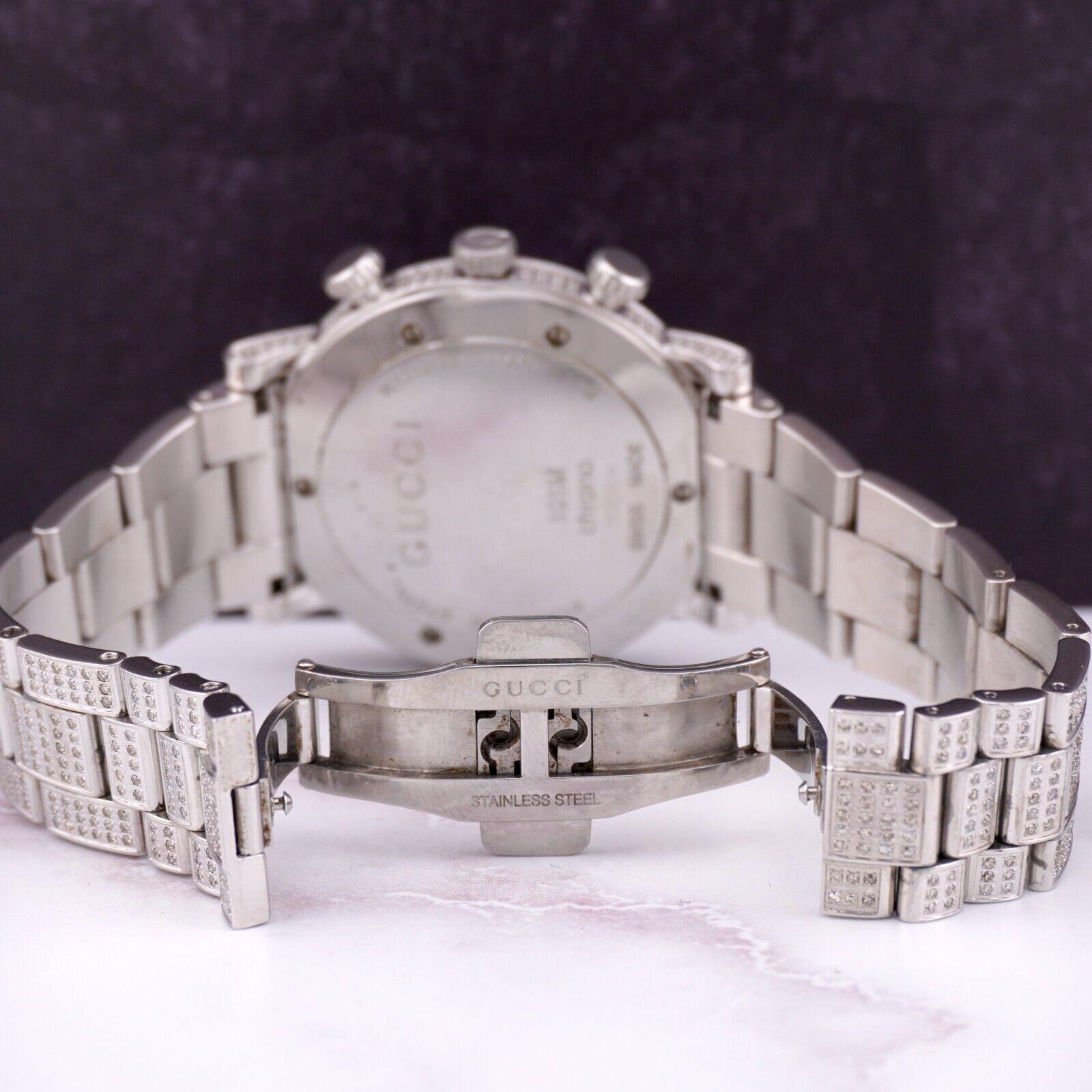 Gucci Chrono 101M Herren 44mm Iced 7ct Diamant Quarz Stahl Schwarzes Zifferblatt Uhr 4