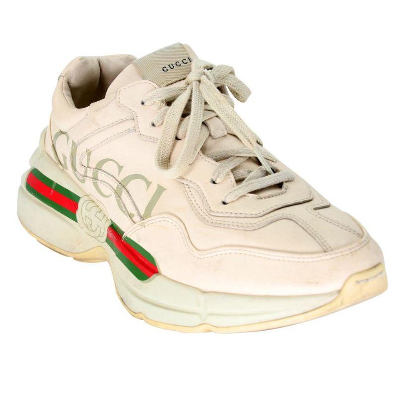 Gucci Chunky 7 Leather Logo Print Rhyton Sneakers GG-0504N-0154

These retro cool sneakers are edgy and comfortable. Featuring ivory leather with the classic green/red vintage web stripe, GG, and 