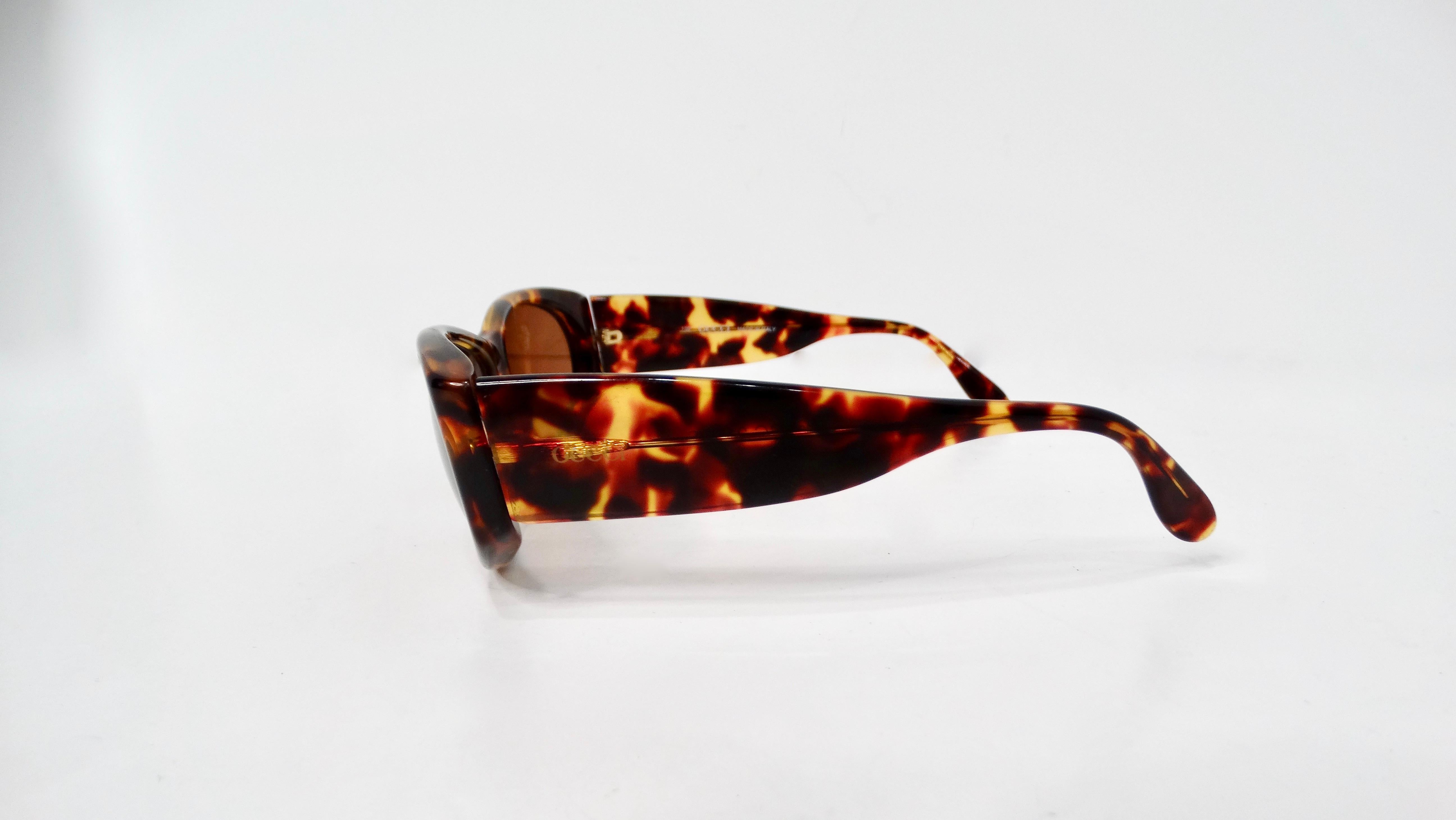 Brown Gucci Chunky Tortoise Style Sunglasses circa 1990s For Sale