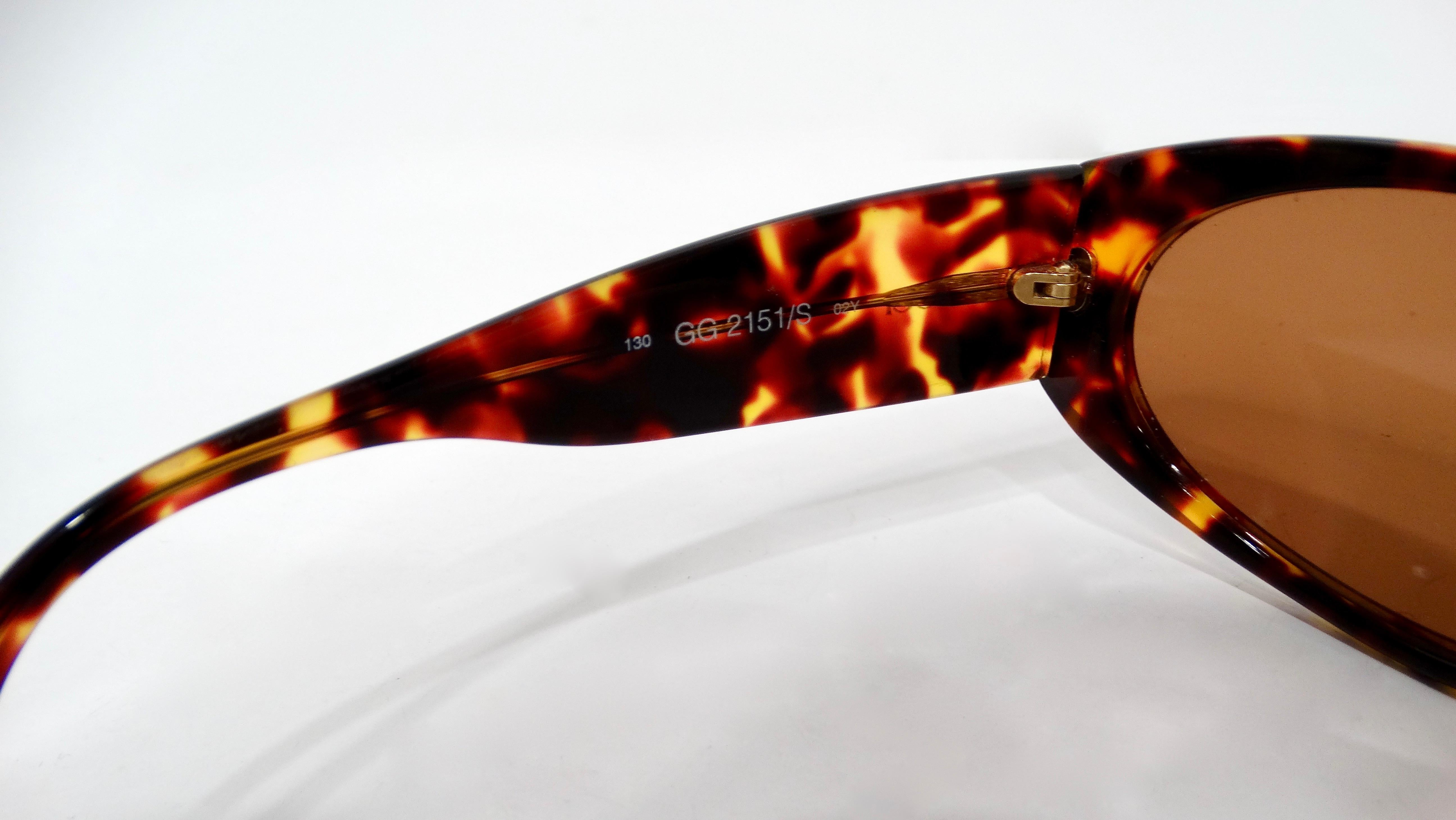 Gucci Chunky Tortoise Style Sunglasses circa 1990s For Sale 1