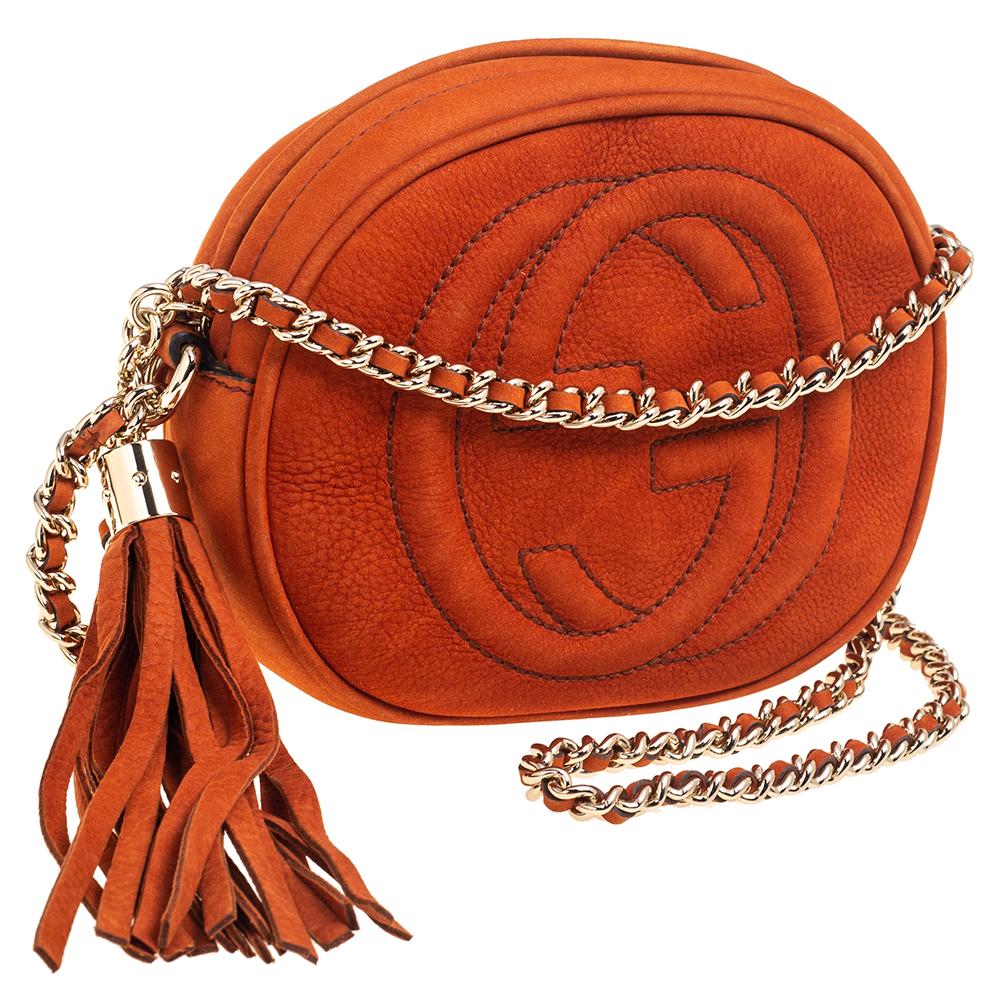 Gucci Mini Soho Disco Umhängetasche aus Leder in Zimtbraun mit Nubuk im Zustand „Gut“ in Dubai, Al Qouz 2