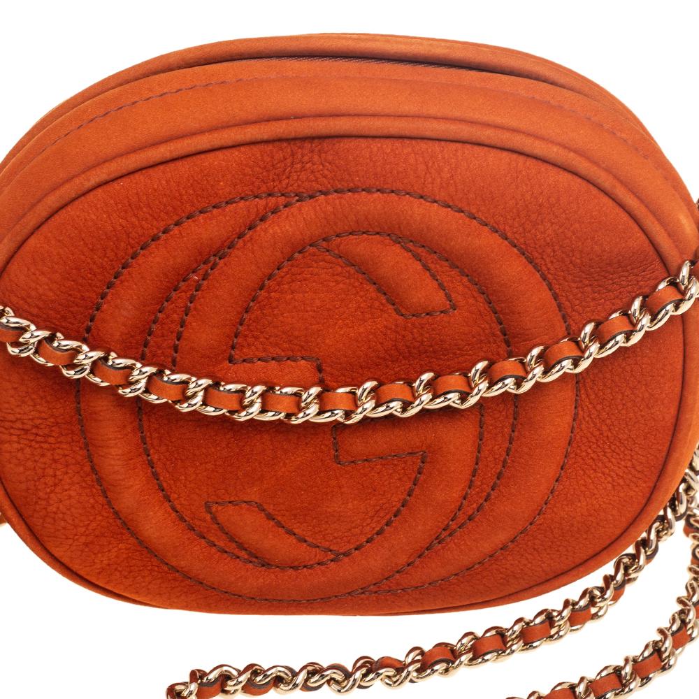 Gucci Mini Soho Disco Umhängetasche aus Leder in Zimtbraun mit Nubuk 3