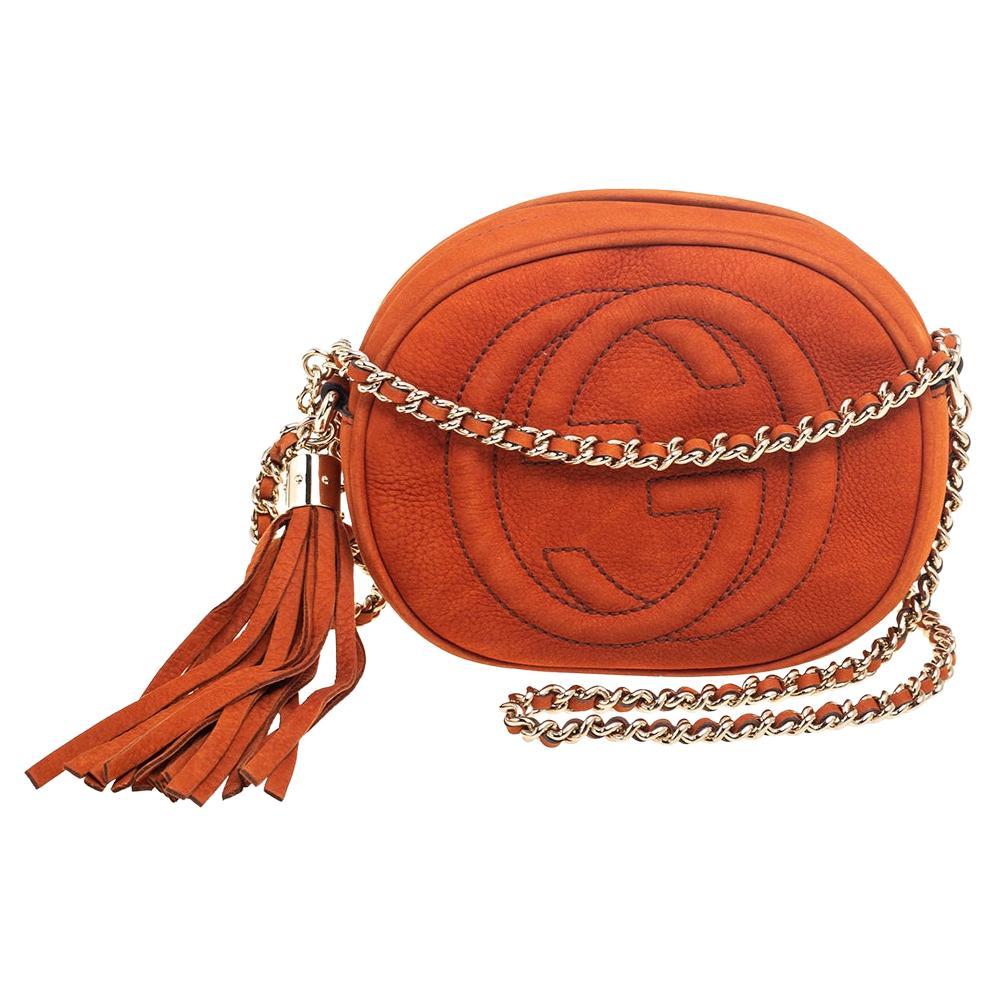 Gucci Mini Soho Disco Umhängetasche aus Leder in Zimtbraun mit Nubuk