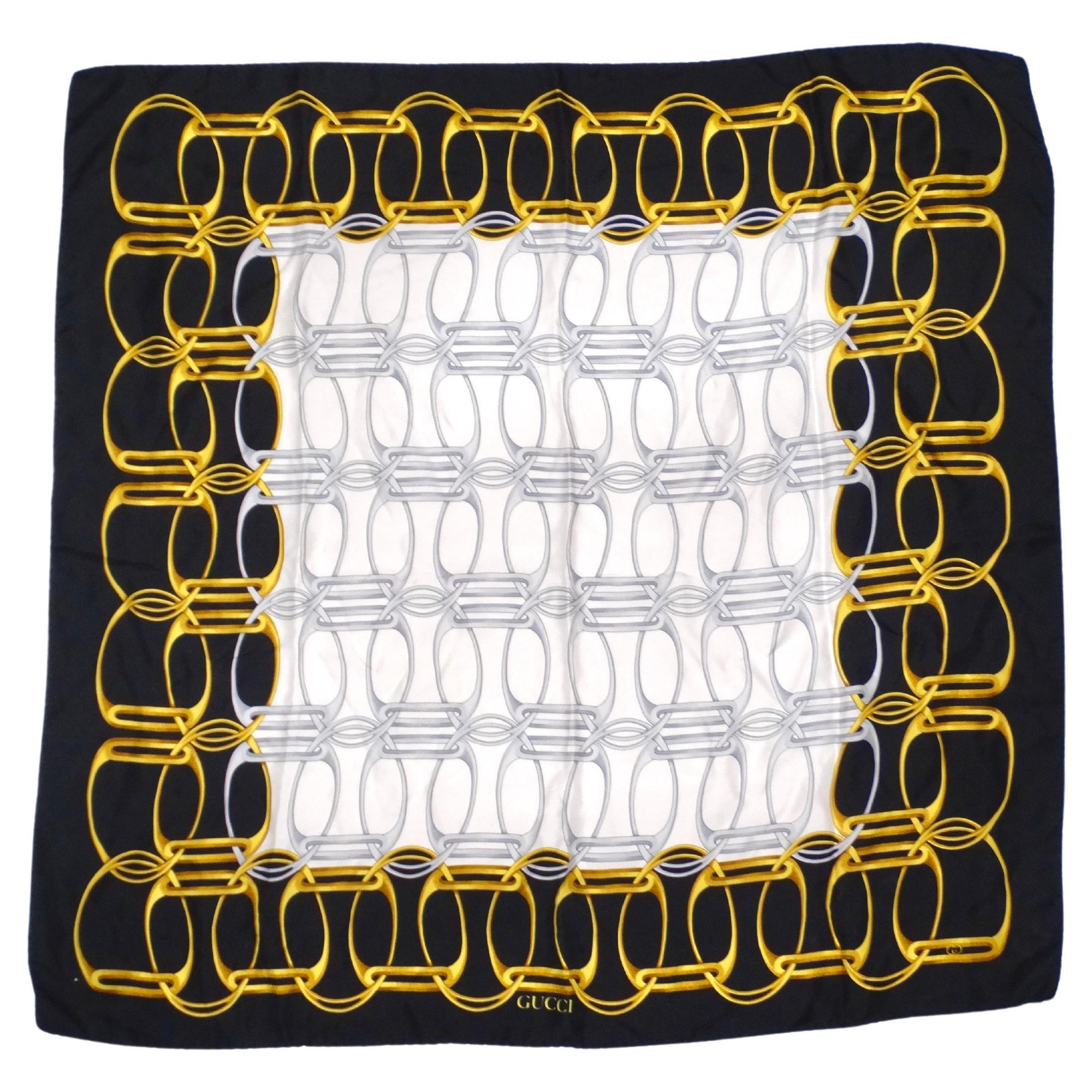 Gucci Circa 1990s Silk Chain Link Motif Scarf For Sale