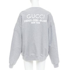 GUCCI Cities grey cotton white logo back quilted shoulder oversized pullover XXL