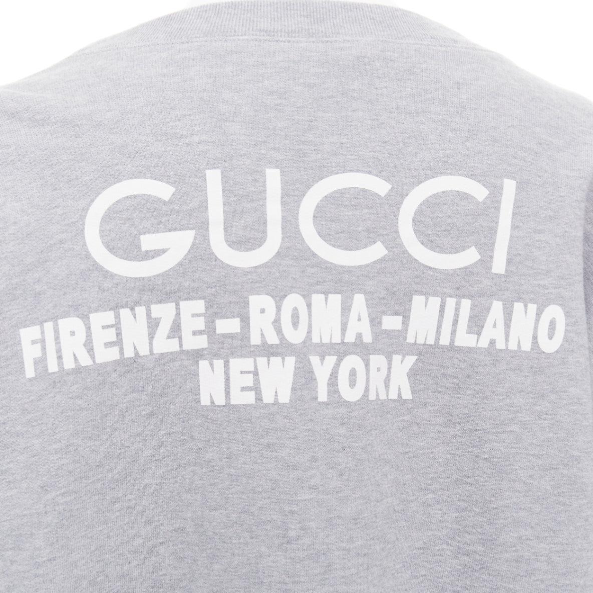 GUCCI Cities grey cotton white logo back quilted shoulder oversized pullover XXL For Sale 1