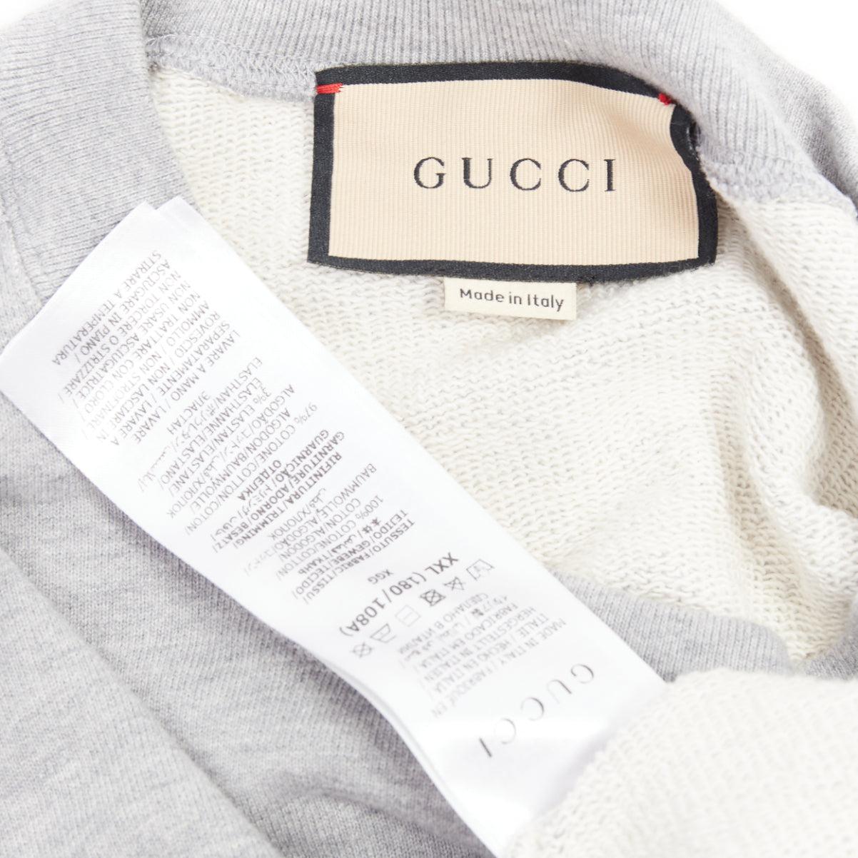 GUCCI Cities grey cotton white logo back quilted shoulder oversized pullover XXL For Sale 3