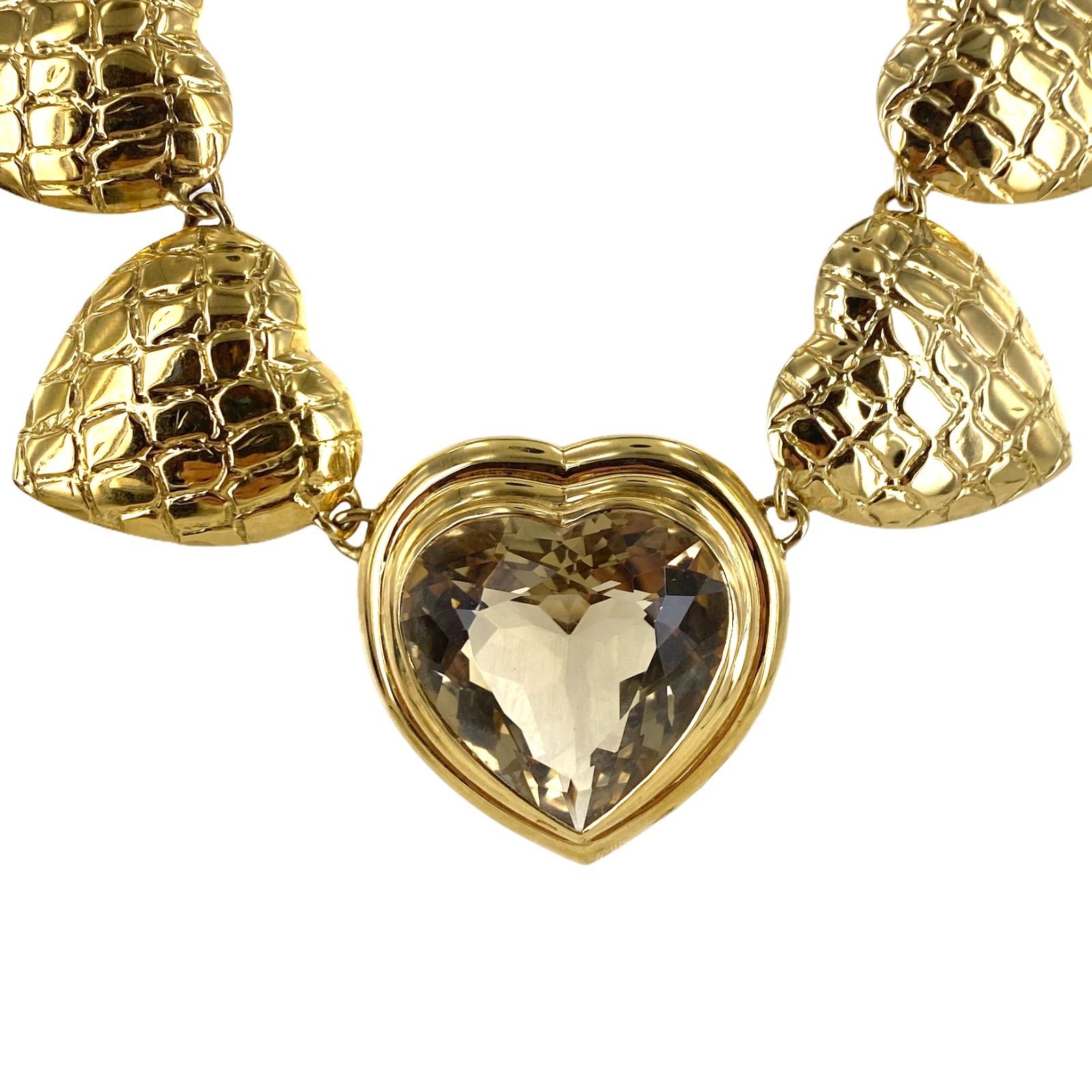 Contemporary Gucci Citrine Heart 18 Karat Yellow Gold Vintage Estate Designer Necklace