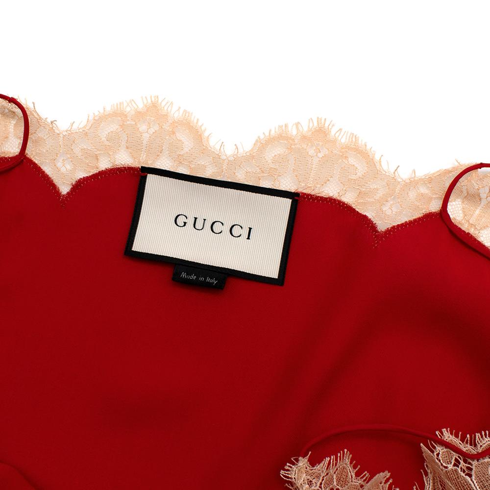 Gucci Claret Lace-trimmed silk midi dress - Size US 0 5