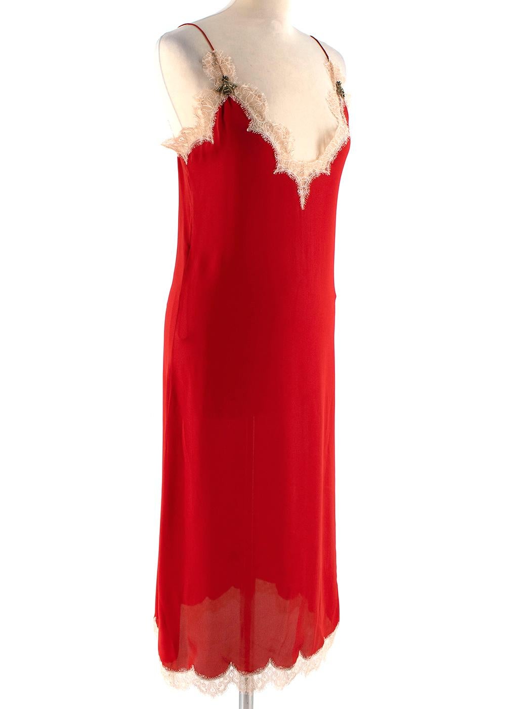 Red Gucci Claret Lace-trimmed silk midi dress - Size US 0